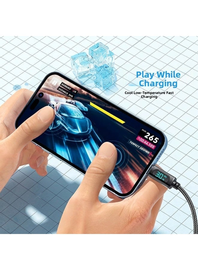 ESSAGER USB C to Lightning Cable 1M with LED Display, Fast Charging Cable 30W PD and QC Compatible, Digital Display Charging Cable with Aluminum Alloy Connector, Smart Charging Cable, Black PD Charging Cable - Image 2